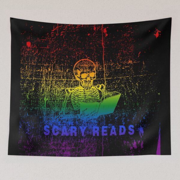 Item preview, Skeleton Reading Book, Classic  Pride Flag Scary Reads Graphic, Halloween graphic, Book, Spooky season, skeleton, scary reads, designed and sold by PrideBeProud.