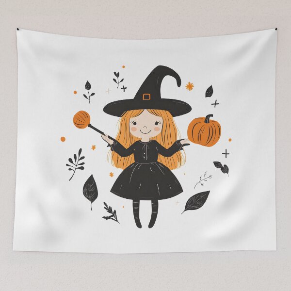 Item preview, Cute Witch with Autumn Leaves designed and sold by CharmingQuill.