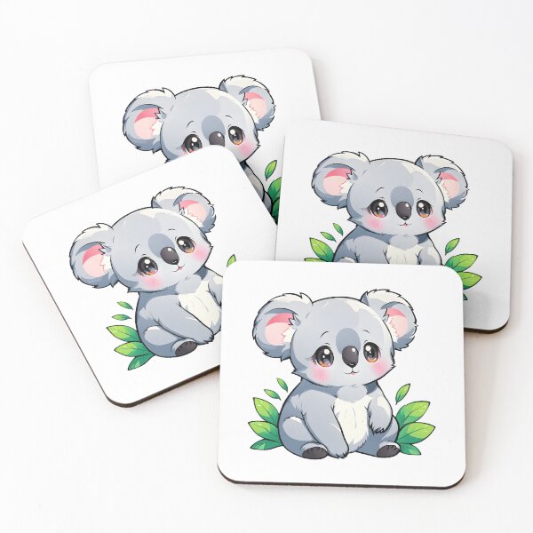 Aperçu de l'œuvre Koala Kawaii souriant avec des feuilles vertes et des couleurs pastel créée et vendue par RetroPop23.