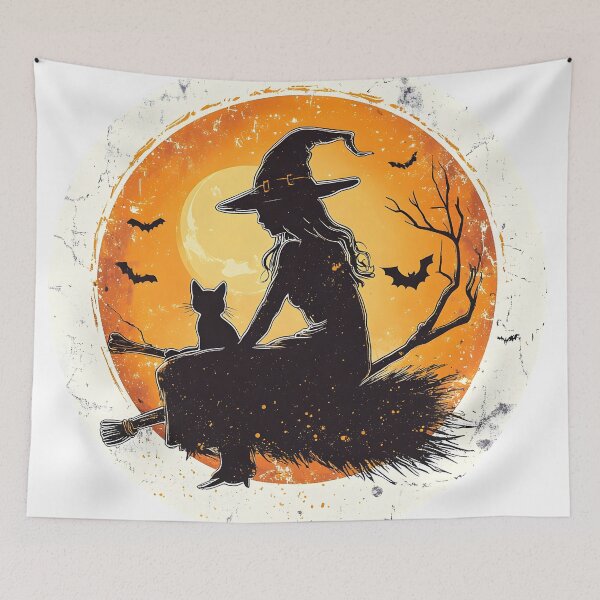 Item preview, Witch and Cat in Moonlit Silhouette designed and sold by CharmingQuill.