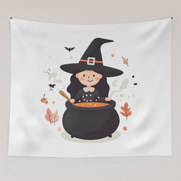 Item preview, Little Witch Stirring a Halloween Cauldron designed and sold by CharmingQuill.