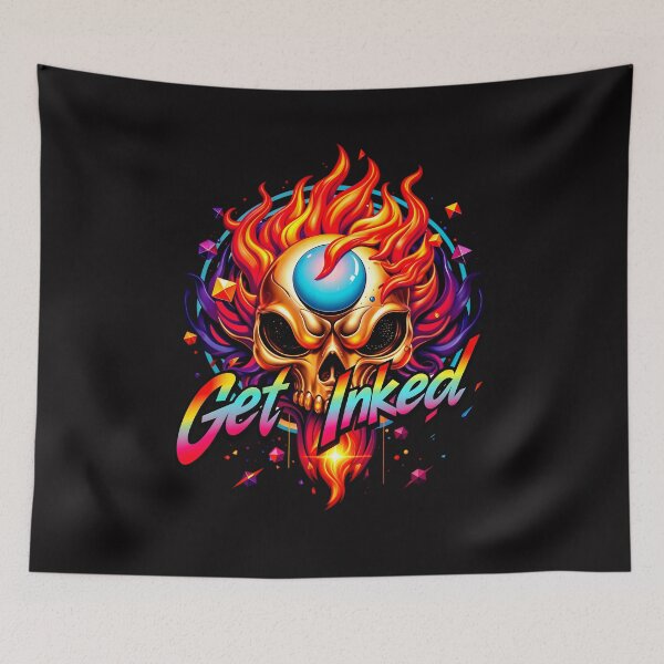 Item preview, Get Inked Cool Fire Skull Tattoo Design  designed and sold by TheArtOfPat.
