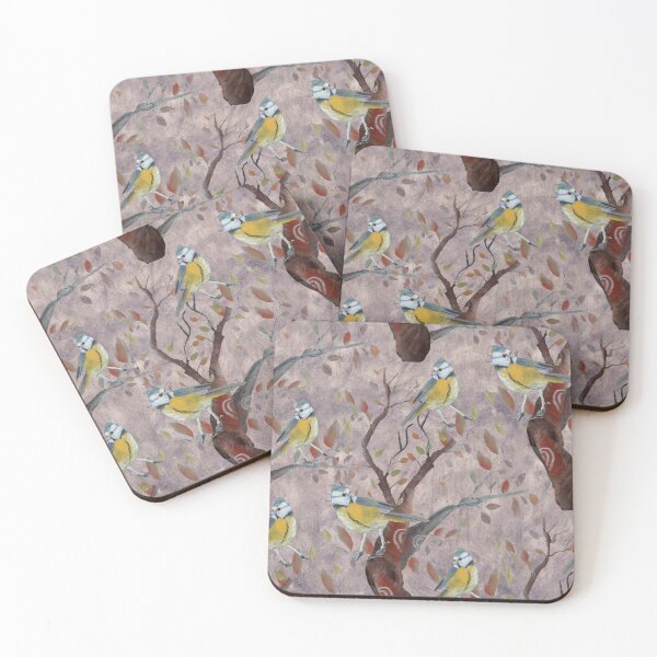 Item preview, Blue tits birds on a tree hand painted pattern, painterly texture designed and sold by paintandpestle.