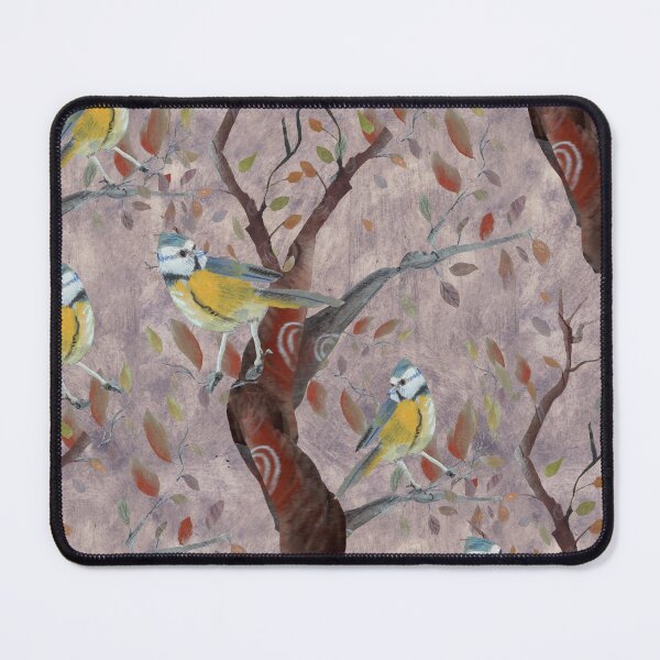 Item preview, Blue tits birds on a tree hand painted pattern, painterly texture designed and sold by paintandpestle.