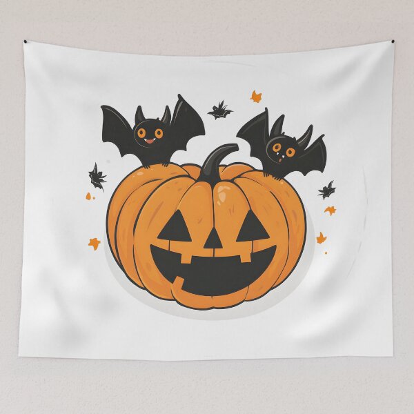 Item preview, Happy Jack-o'-Lantern with Playful Bats designed and sold by CharmingQuill.