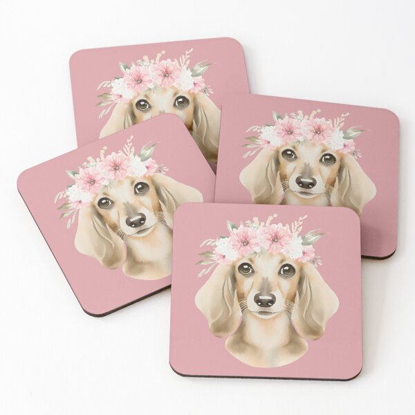 Item preview, Short Haired Dachshund Flower Crown Watercolor pink designed and sold by Magnolia Valley Art.