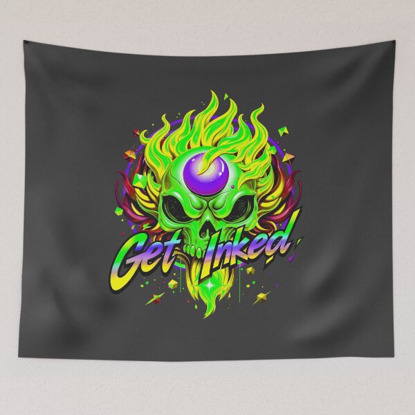 Item preview, Get Inked Cool Fire Skull Tattoo Design  designed and sold by TheArtOfPat.