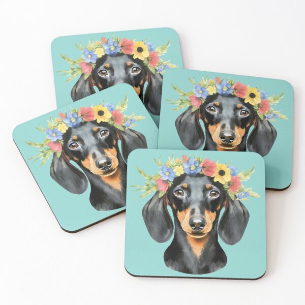 Item preview, Short Haired Dachshund Flower Crown Watercolor blue designed and sold by Magnolia Valley Art.