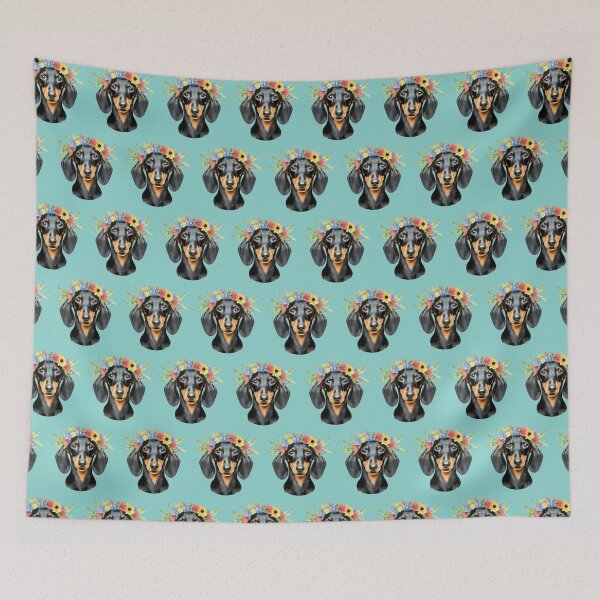 Item preview, Short Haired Dachshund Flower Crown Watercolor blue designed and sold by Magnolia Valley Art.