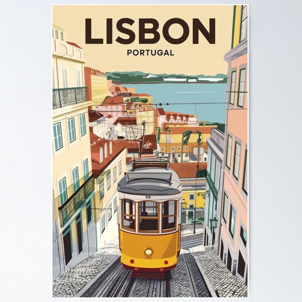 Item preview, Lisbon Vintage Travel Poster designed and sold by TravelerRat.