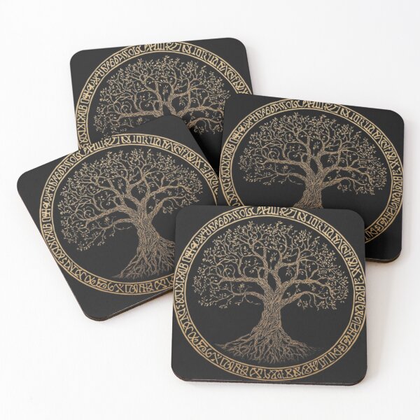 Item preview, Vintage Yggdrasil Tree with Runic Letters in Black and Gold designed and sold by DrRoza.