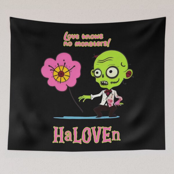 Item preview, Funny Zombie with Flower and HaLOVEn Love Message Cartoon Art designed and sold by Prime-Studio.