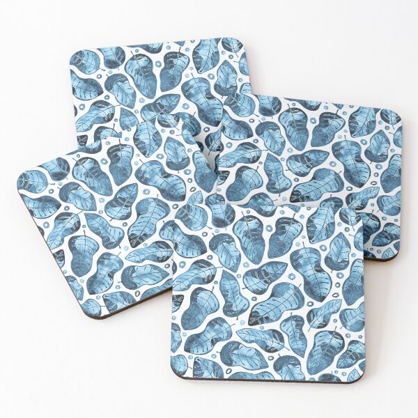 Item preview, Hand Drawn Watercolor Tropical Leaves Pattern in Faded Denim Blue designed and sold by schorrnuff.