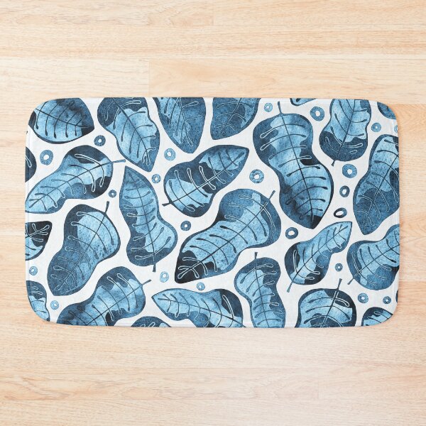 Item preview, Hand Drawn Watercolor Tropical Leaves Pattern in Faded Denim Blue designed and sold by schorrnuff.
