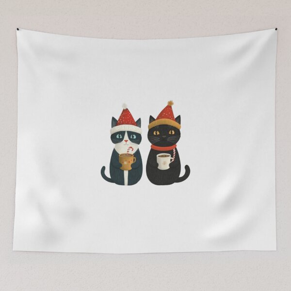 Item preview, Christmas Cats with Hot Cocoa - Festive Winter Illustration designed and sold by DrRoza.