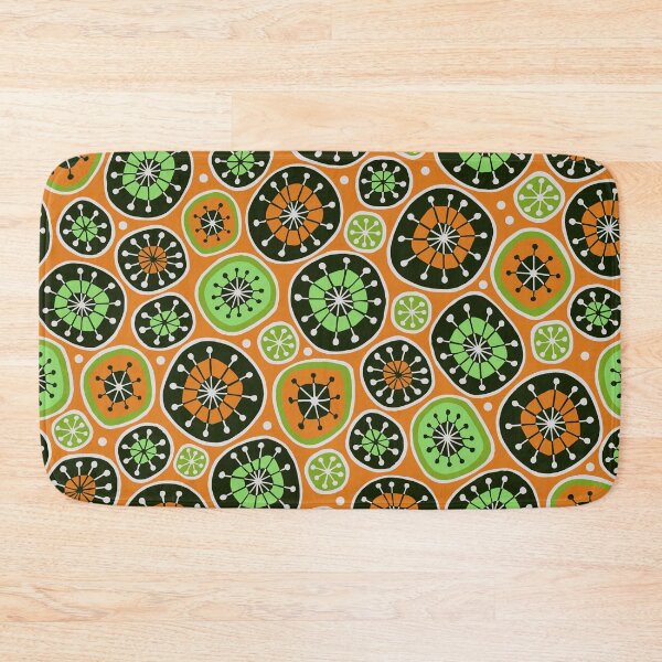 Item preview, Hand Drawn Midcentury Disks Pattern in Black Orange and Green designed and sold by schorrnuff.