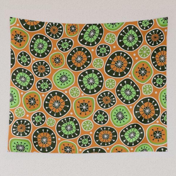 Item preview, Hand Drawn Midcentury Disks Pattern in Black Orange and Green designed and sold by schorrnuff.