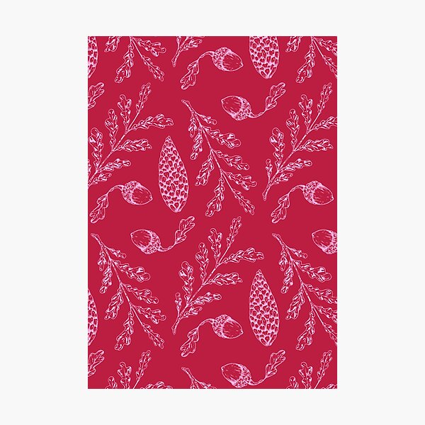 Item preview, Vintage Christmas Pine Cone Pattern - Pink and Red designed and sold by bowsbotanicals.