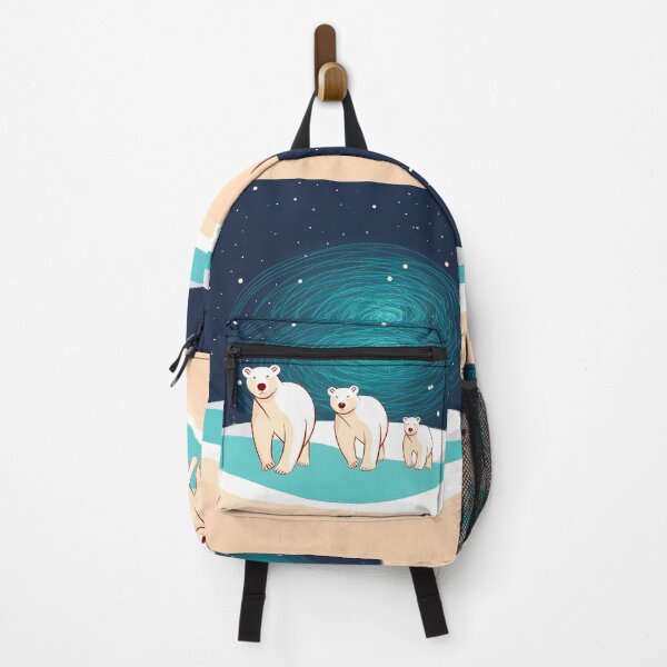 Item preview, A family of polar bears walking through a snowy field, under a swirling and colorful sky. designed and sold by HEMRO.