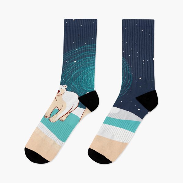 Item preview, A family of polar bears walking through a snowy field, under a swirling and colorful sky. designed and sold by HEMRO.