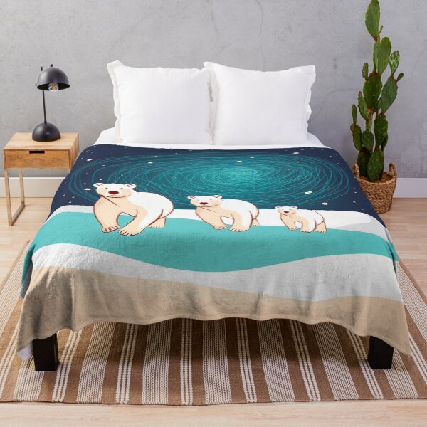 Item preview, Una familia de osos polares caminando por un campo nevado, bajo un cielo arremolinado y colorido. designed and sold by HEMRO.
