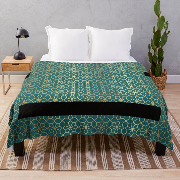 Item preview, Gradient golden arabesque pattern turquoise background designed and sold by Jamildesign.
