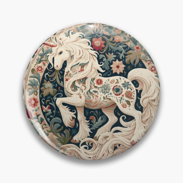Item preview, Folklore Unicorn and Blue and Red Flemish flowers art piece, inspired by the timeless designs of William Morris. This cottagecore aesthetic artwork captures the magic of fairycore. designed and sold by DrewRomeoCo.