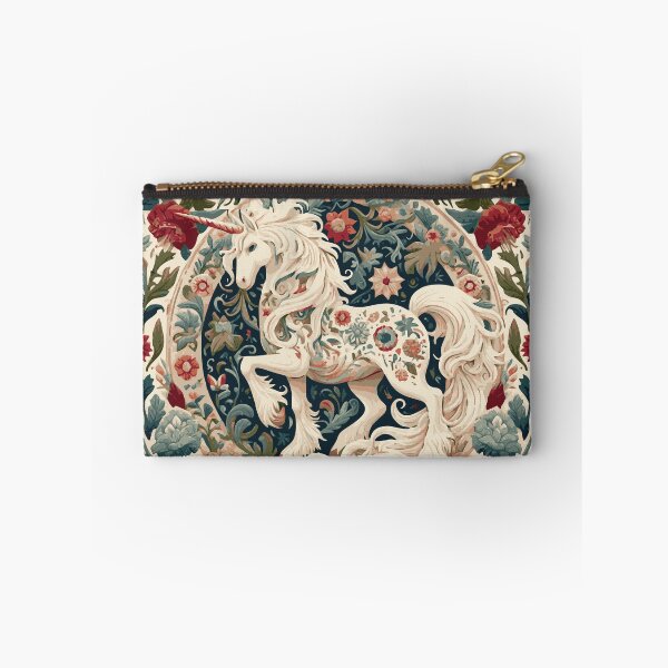 Item preview, Folklore Unicorn and Blue and Red Flemish flowers art piece, inspired by the timeless designs of William Morris. This cottagecore aesthetic artwork captures the magic of fairycore. designed and sold by DrewRomeoCo.
