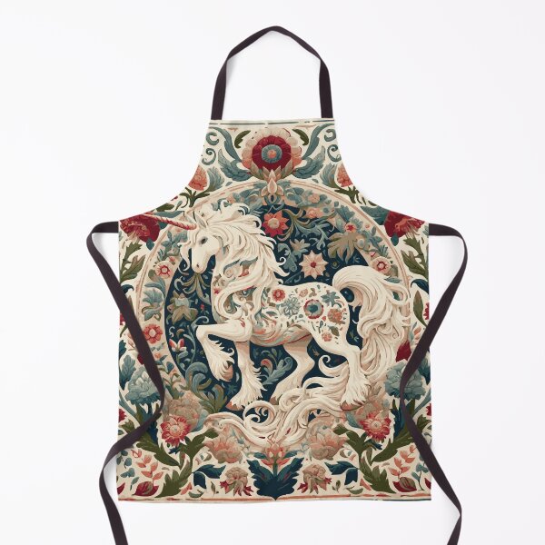 Item preview, Folklore Unicorn and Blue and Red Flemish flowers art piece, inspired by the timeless designs of William Morris. This cottagecore aesthetic artwork captures the magic of fairycore. designed and sold by DrewRomeoCo.