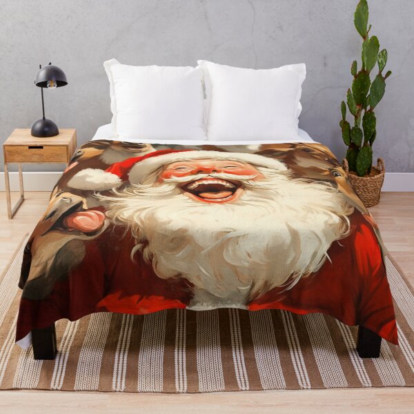Item preview, Santa laughing heartily, surrounded by cartoon reindeer with playful expressions. designed and sold by HEMRO.