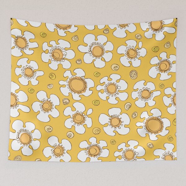 Item preview, Single Line Hand Drawn White Daisies Pattern on Golden Yellow designed and sold by schorrnuff.