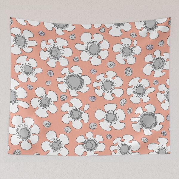 Item preview, Hand Drawn Single Line Daisy Pattern in Peach and Gray designed and sold by schorrnuff.