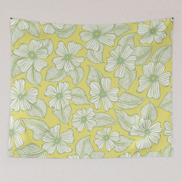 Item preview, Green and Yellow Hand Drawn Tropical Flowers and Leaves Pattern designed and sold by schorrnuff.