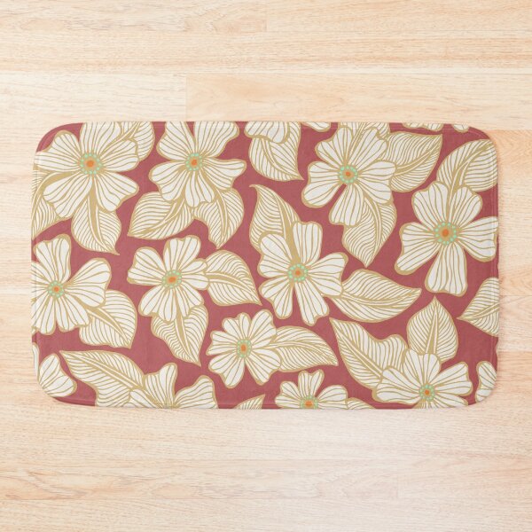 Item preview, Brick Red and Gold Hand Drawn Tropical Flowers and Leaves Pattern designed and sold by schorrnuff.
