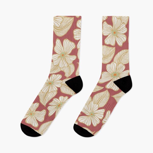 Item preview, Brick Red and Gold Hand Drawn Tropical Flowers and Leaves Pattern designed and sold by schorrnuff.