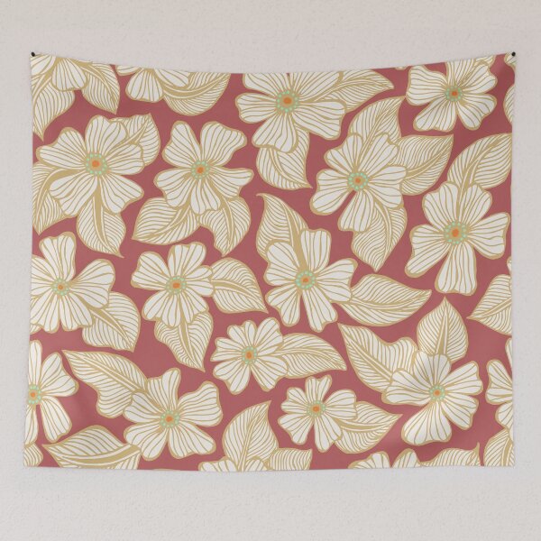 Item preview, Brick Red and Gold Hand Drawn Tropical Flowers and Leaves Pattern designed and sold by schorrnuff.