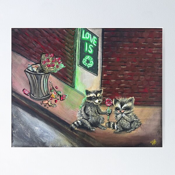Love Is Recyclable Raccoons In Love Poster