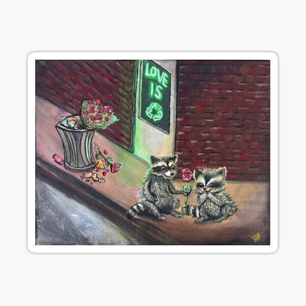 Love Is Recyclable Raccoons In Love Sticker
