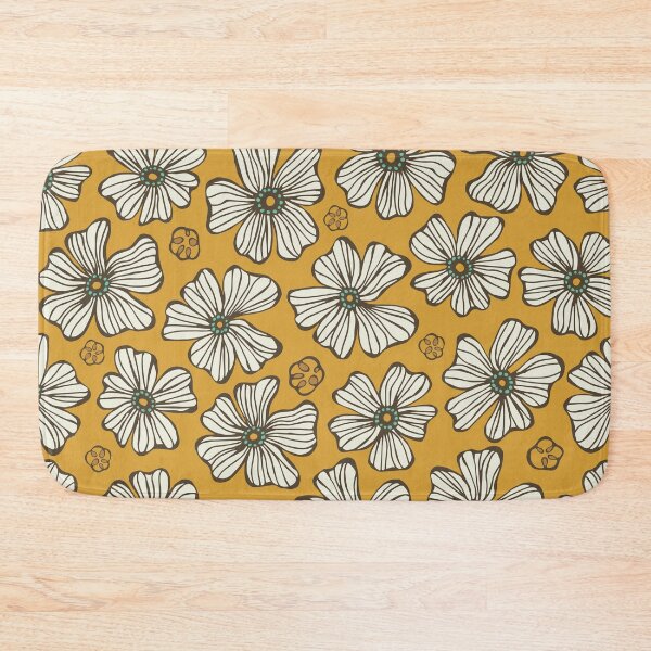 Item preview, White Hand Drawn Flowers on a Brown Mustard Background Pattern designed and sold by schorrnuff.