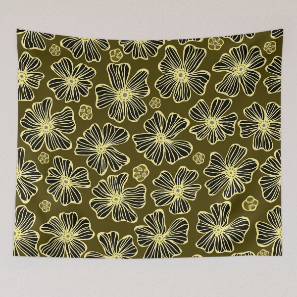 Item preview, Glowing Yellow Outline Hand Drawn Flowers Pattern designed and sold by schorrnuff.