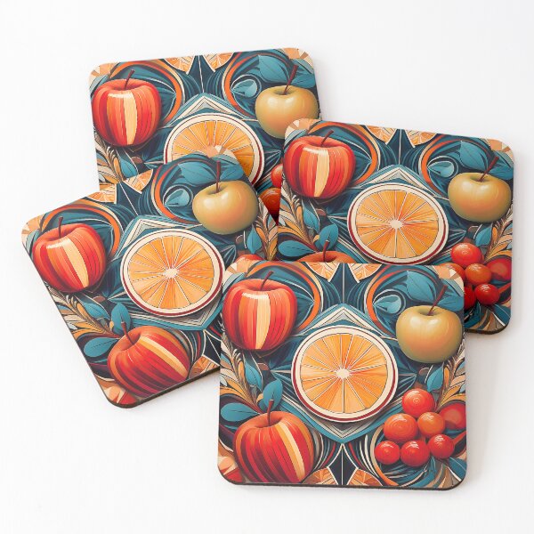 Item preview, A modern art-inspired pattern featuring apples oranges, and berries composed of geometric forms. designed and sold by HEMRO.