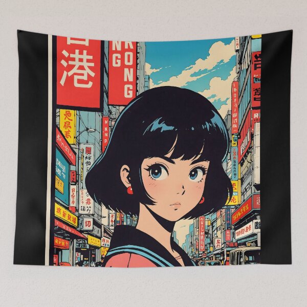 Item preview, Cute Retro Anime Girl Hong Kong China 80s Vintage Travel designed and sold by Retro-Anime9.