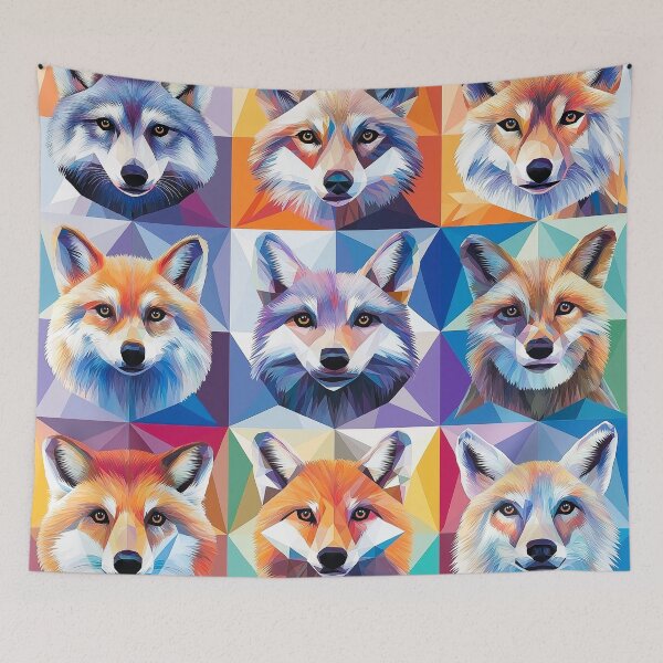 Item preview, foxes and wolves in mosaic of colorful geometric shapes Abstract Style , each with its own unique characteristics. designed and sold by HEMRO.
