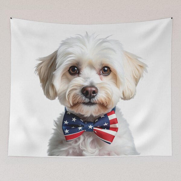 Item preview, Funny cool Maltese dog wearing a USA flag bow tie designed and sold by LazyOwlStore.