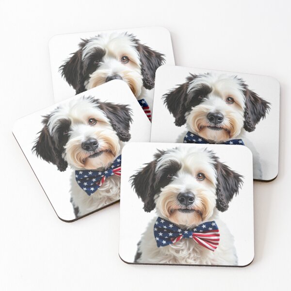 Item preview, Funny cool Old English Sheepdog dog wearing a USA flag bow tie designed and sold by LazyOwlStore.