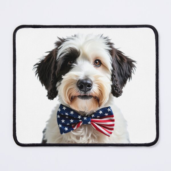 Item preview, Funny cool Old English Sheepdog dog wearing a USA flag bow tie designed and sold by LazyOwlStore.