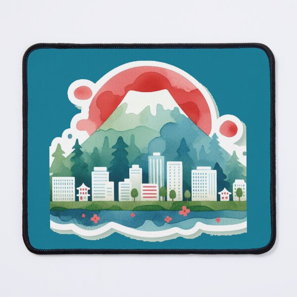Item preview, Fukushima Japan Minimalist Skyline Sticker – Watercolor Nature Colors & 3D Retro Design, designed and sold by PaintMeWorld.