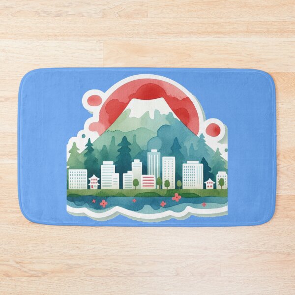 Item preview, Fukushima Japan Minimalist Skyline Sticker – Watercolor Nature Colors & 3D Retro Design,  designed and sold by PaintMeWorld.