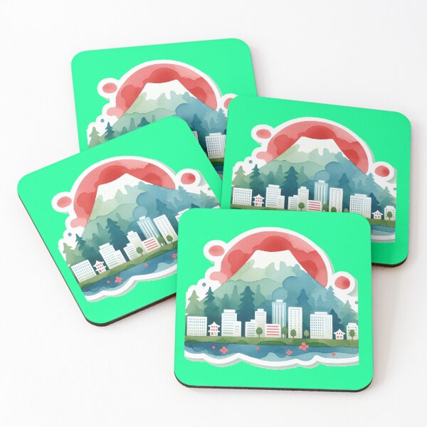 Item preview, Fukushima Japan Minimalist Skyline Sticker – Watercolor Nature Colors & 3D Retro Design,  designed and sold by PaintMeWorld.