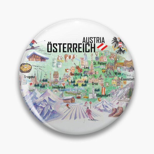 Item preview, Austria Illustrated Travel Map Alps and Hiking with Roads and Tourist Highlights designed and sold by artshop77.